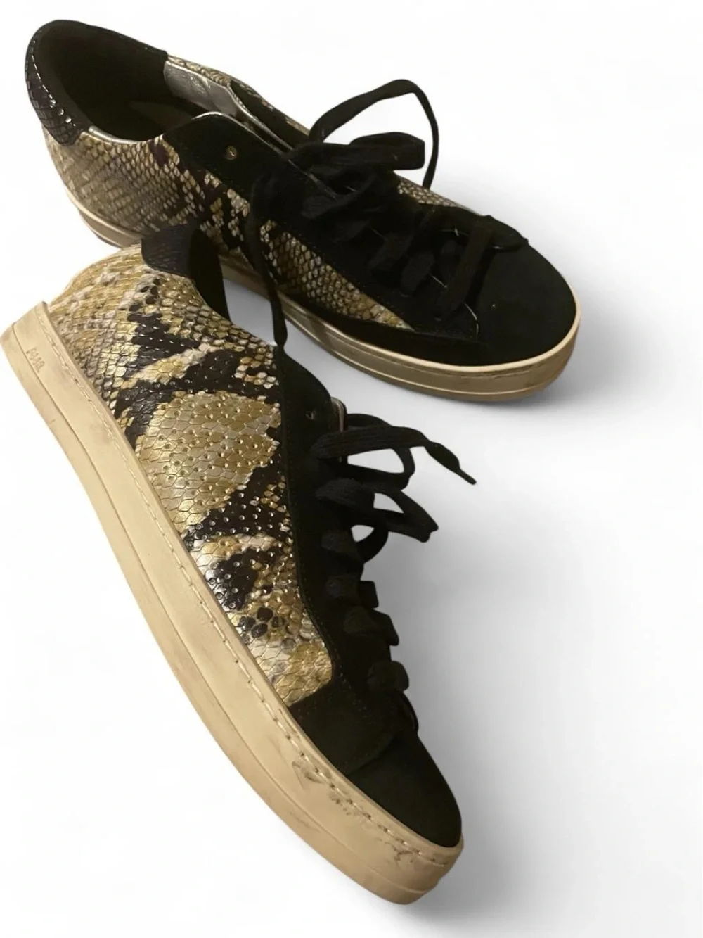 P448 Women's Black & Gold Snake-Print Lace-Up Sneakers